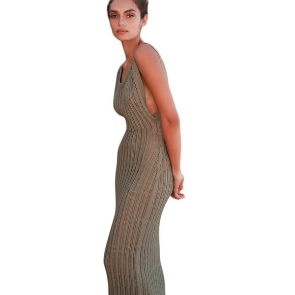 Savannah Morrow The Label Knit North Backless Cotton Dress Cafe Size Medium NWT - Picture 4 of 9